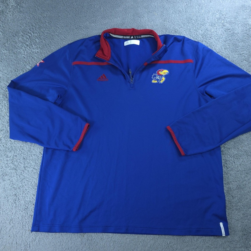 Kansas Jayhawks Shirt Mens XL Blue NCAA Basketball Adidas Climalite 1/4 Zip